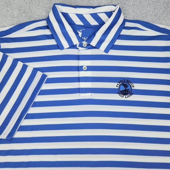 Fairway & Greene Polo Shirt Mens Large Blue Stripe Pebble Beach Golf H11506 NEW